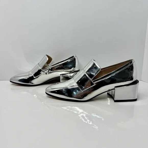 Stuart Weitzman ‘Sawyer’ Metallic Block Heel Loafer in Polar Silver NIB - Picture 5 of 11